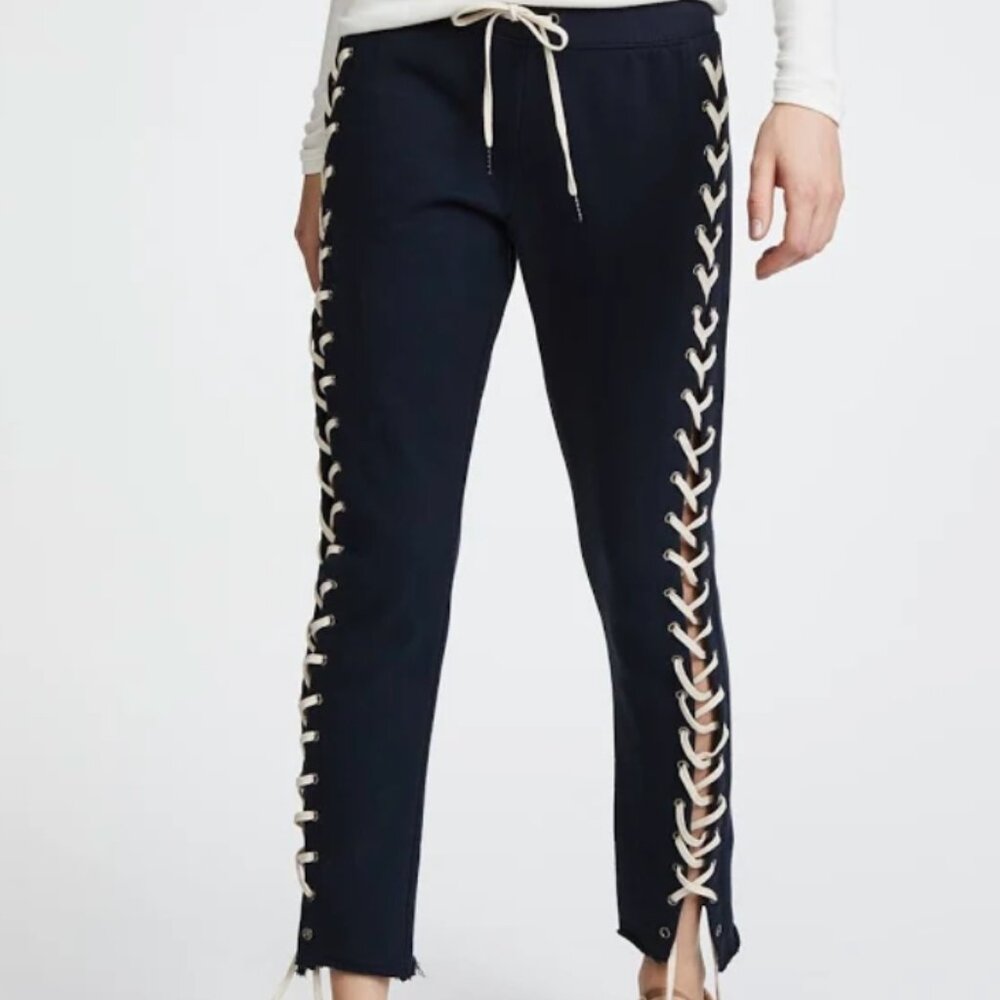#808 PAM & GELA Navy Track Pants with Cream Lace-Up Sides